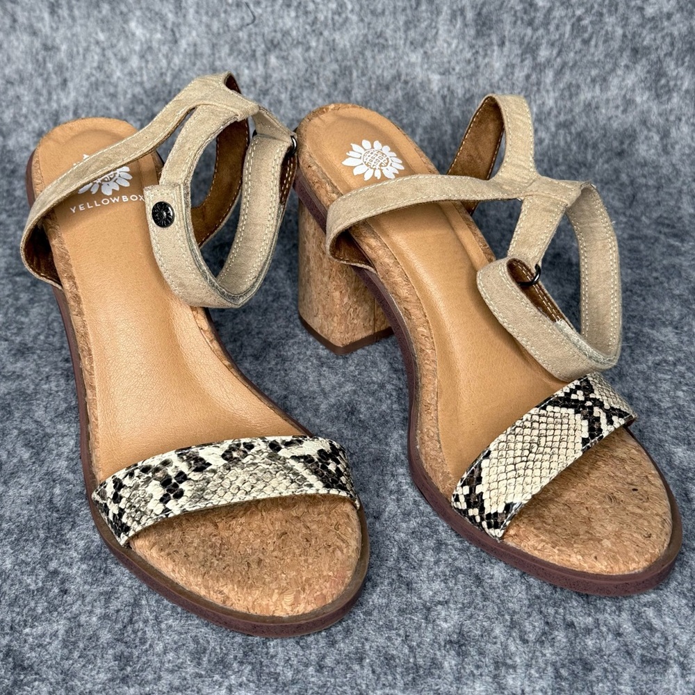 Yellow Box Snakeskin Caikos Padded Comfort Ankle‎ Strap Block Heel Sandal- Sz 9